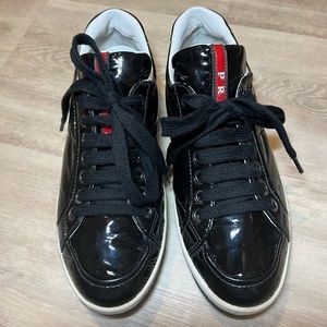 AUTHENTIC PRADA Sneakers Black Leather Patent 37.5 Nappa